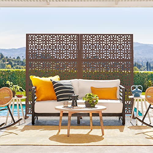 Elevens Outdoor Decor Privacy Fence Screen Metal Fence Panels,Decorative Privacy Screen with Stand,Outdoor Divider for Garden Patio Backyard,76" H×35" W(Brown-Perilla) by Elevens - Image 4
