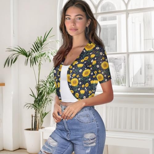 Image of Womens Short Sleeve Bolero Shrug Open Front Knit Cropped Cardigan Shoulder Cover for Dress Cute Casual Knit Cover Up