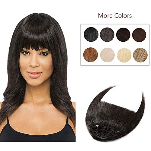 Clip In Bangs 100% Remy Human Hair Extensions One Piece front Neat Fringe Hand Tied Straight Bangs Clip On Hairpiece With Temples For Women #1B Natural Black 25g