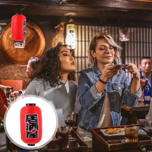 Image of Japanese Style Lantern Waterproof PVC Hanging Lantern Red for Izakaya, Tavern, Sushi Restaurant Decoration for Indoor Outdoor (9.45 X 9.45 X 20.87 Inches)