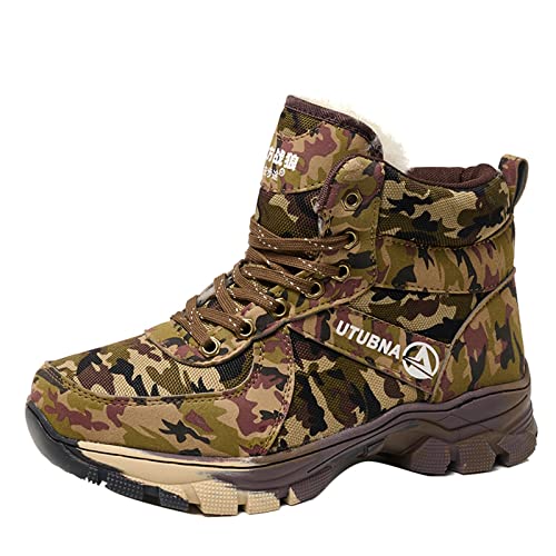 Zapatos de invierno para hombre, forrados con cordones, impermeables, botas de combate, botas cortas, cómodas botas de nieve, botas gruesas de goma, zapatos térmicos, antideslizantes, botas de