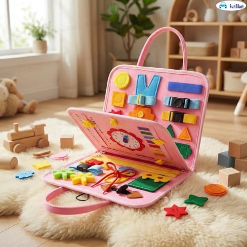 Image of FunBlast Busy Book for Toddlers Binder Board - Montessori Busy Board for Kids, Cartoon Design Learning Activity Toy for Toddlers, Educational & Early Learning Toys for Kids, Toddler (Mermaid)