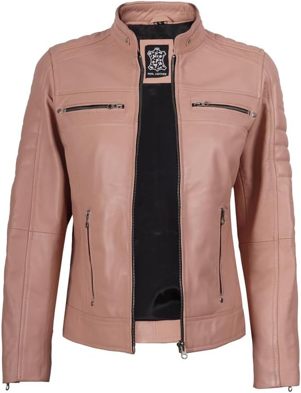 Blingsoul Cafe Racer Leather Jacket Womens - Real Lambskin Leather Jackets for Women - Image 2