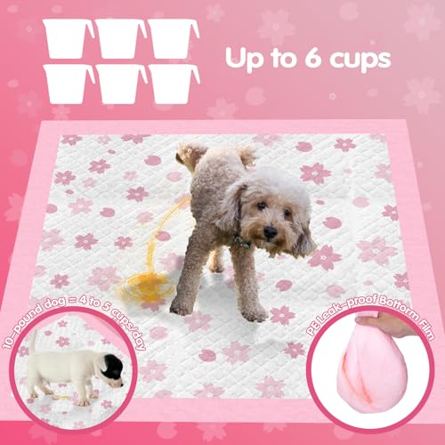 Image of Cibaabo Pink Puppy Pads with Adhesive Tabs 23x23in 50 Count Super Absorbent | Cute Cherry Blossom Design | Dog Potty Training Pee Pads | Leak-Proof | Quiky-Dry | for Puppies, Small Dogs, Cats, Rabbits