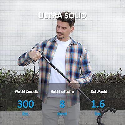 Rehand Quad Cane, Walking Cane with Ergonomic Handle Ever and Graceful 4-Pronged Base for Extra Stability, Adjustable Walking Sticks for Right or Left Handed Men & Women and Seniors