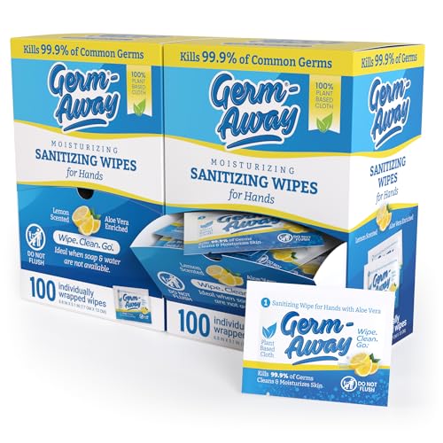 Germ-Away Large Antibacterial Hand Wipes Individually Wrapped Wipes, Travel Size