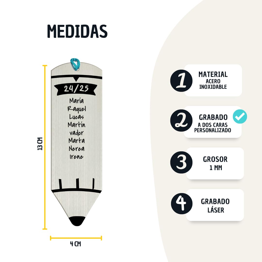 Marcapáginas Acero Inoxidable Personalizado a Dos Caras con Nombres