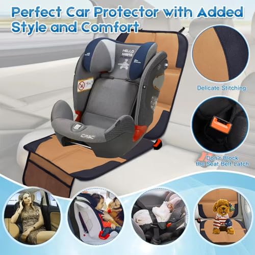 Image of Car Seat Protector for Child Car Seat, 2 Pack Baby Car Seat Covers with Mesh Pockets & Non-Slip Backing 600D Durable Seat Protector (Brown, Standard)