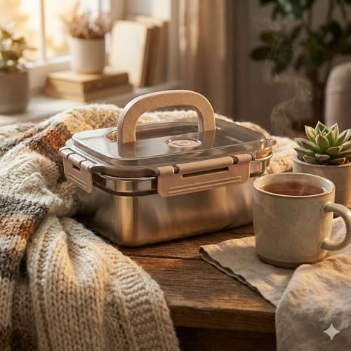 Image of YELONA Stainless Steel Lunch Box 1500ml with Handle, Airtight Leakproof Food Storage Container for Office, Travel, Meal Prep, Curry, Rice, Snacks & Kitchen Use