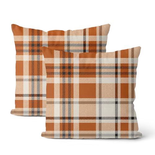 DAFENA 2 housses coussins automne 18x18 carreaux