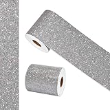 Wallercity Holographic Silver Glitter Wallpaper Border Bulletin Board Trim Self Adhesive Glitter Silver Contact Paper Sparkle Wall Borders Peel and Stick Mirror Frame for Office DIY Decor 3.94'x158'