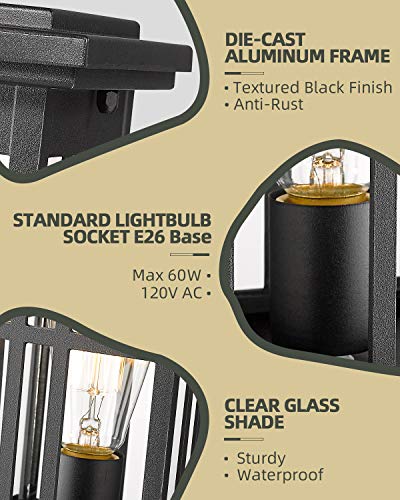 Hwh Investment Industrial Outdoor Post Lantern, Exterior Pillar Light, Waterproof Pole Lantern With Clear Glass Shade, Matte Black Finish, 5Hd36P Bk #TOP3