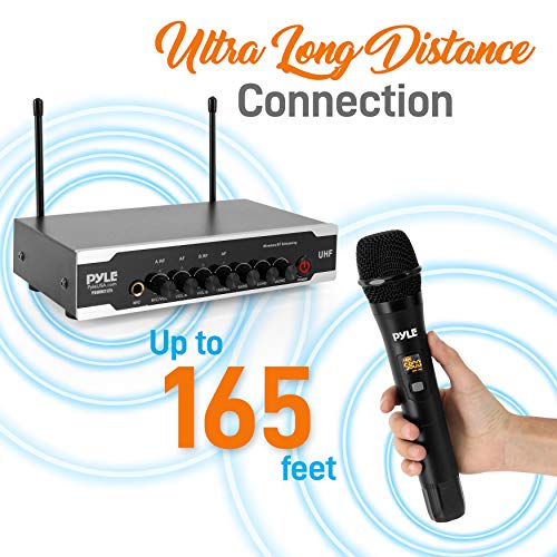 Pyle Portable Uhf Wireless Microphone System - Battery Operated Dual Bluetooth Cordless Microphone Set, Includes 2 Handheld Transmitter Mic, Receiver Base, Aux, Rca, For Pa Karaoke Dj Party -Pdwm2125 #TOP3