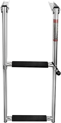 Miniatura 10 de Young Marine Escalera telescópica y plegable de acero inoxidable para barco con estribo de plástico blanco, montaje sobre plataforma (4 escalones,