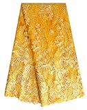 SanVera17 African Lace Net Fabrics Nigerian French Fabric Rope Embroidered and Manual Beading Guipure Cord Lace for Party Wedding 5 Yards (Yellow)