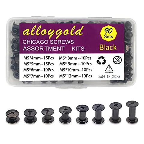 ALLOYGOLD Gun Black Chicago Screws Leather Rivets Assorted ，8 Sizes of Screw Rivets Chicago Screws for Decorate and Repair Leather Craft Belt Bag Shoes Purse Bookbinding (M5*4,5,6,7,8,9,10,12) Cover