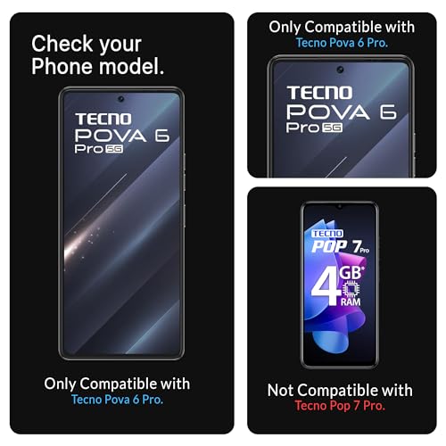 Image of ArmourPro Military Grade Gorilla Tempered Glass Screen Protector Compatible For Tecno Pova 6 Neo (6.78 Inch) With Easy Installation Kit| Edge To Edge Coverage |Black