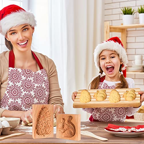 Meanplan Carved Wooden Cookie Mold, Baking Embossing Cookies Stamp Mold Cutter Funny 3D Pinecone Cookie Mold Wood Squirrel Cookie Mold For Christmas Kitchen Diy Baking Tools (Squirrel, Pine Cone) #TOP5