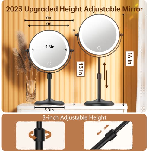 Gospire Lighted Makeup Mirror With Magnification 10X, 3 Color Dimmable Lights & Height Adjustable 7" Cosmetic Mirror, 360° Swivel Double Sided Rechargeable Led Vanity Mirror Cordless Standing Mirror #TOP1