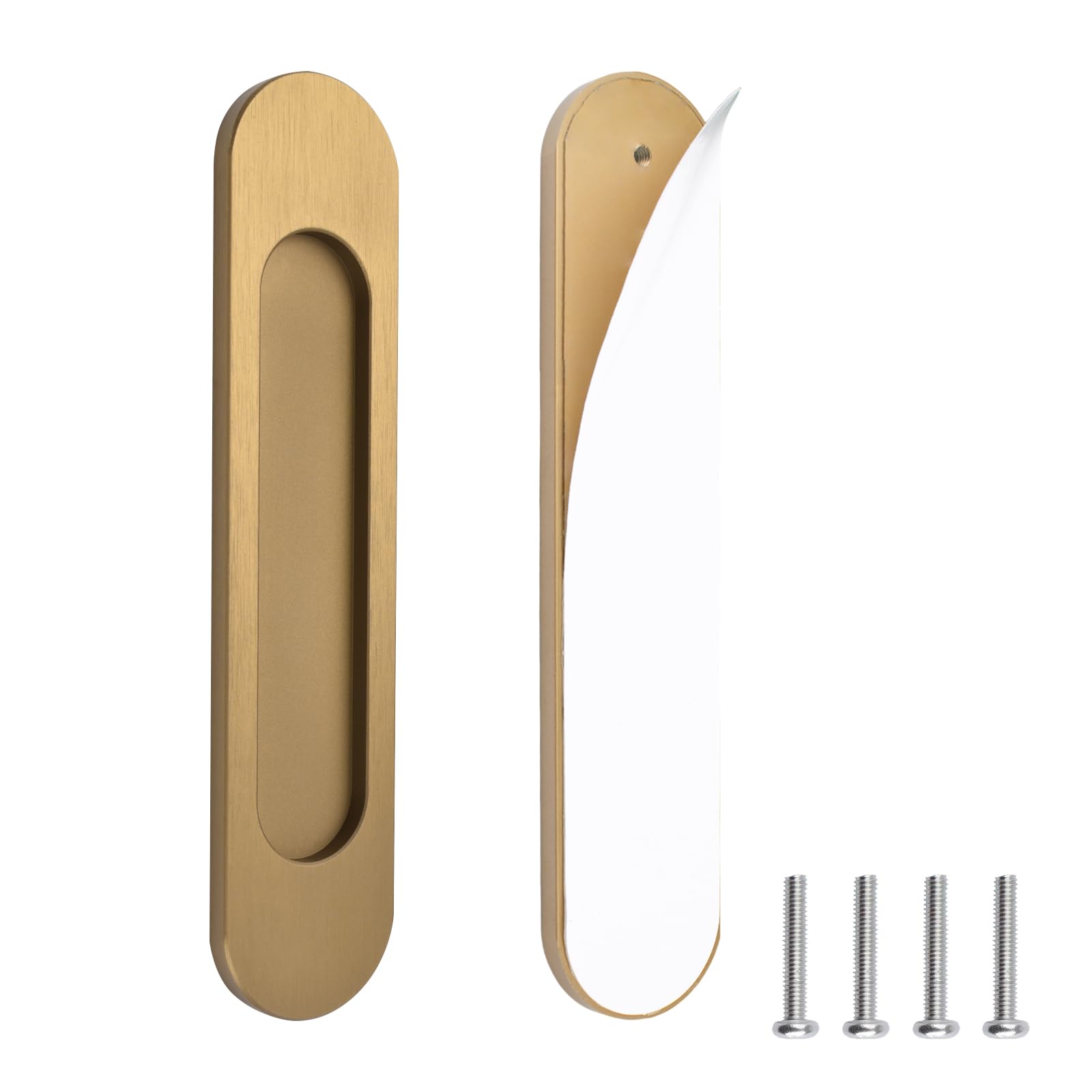 Morobor Bronze Gold 18Cm Self-Stick Oval Sliding Door Pulls, 2Pcs Aluminum Alloy Flush Pull Punch-Free Handle For Sliding Barn Door Windows Cabinets