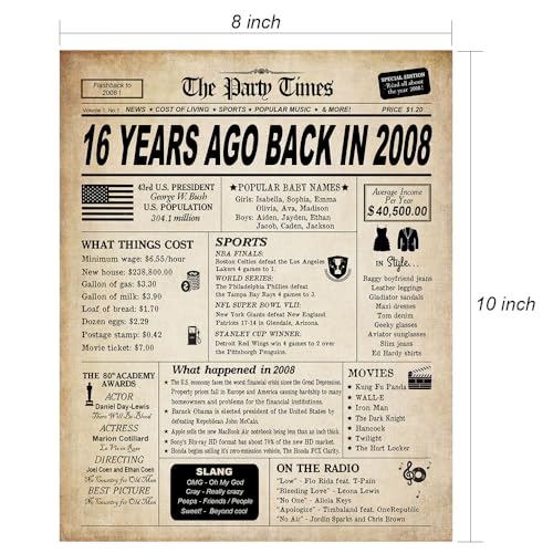 image for GIFTSFARM 16th Birthday Decorations for Boys and Girls, Back in 2008 P