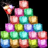 Ycxvacop 24 Pcs Light Up Ice Cubes - Waterproof LED Ice Cubes with Liquid Sensor and Color Changing Effect for Party, Bar, Wedding Decor - Multi Color