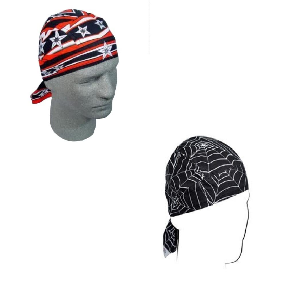 Lot or Set of 2 Red Black Super Bike Motocross Stars and Spider Web Wrapped Headwraps Durag Doo