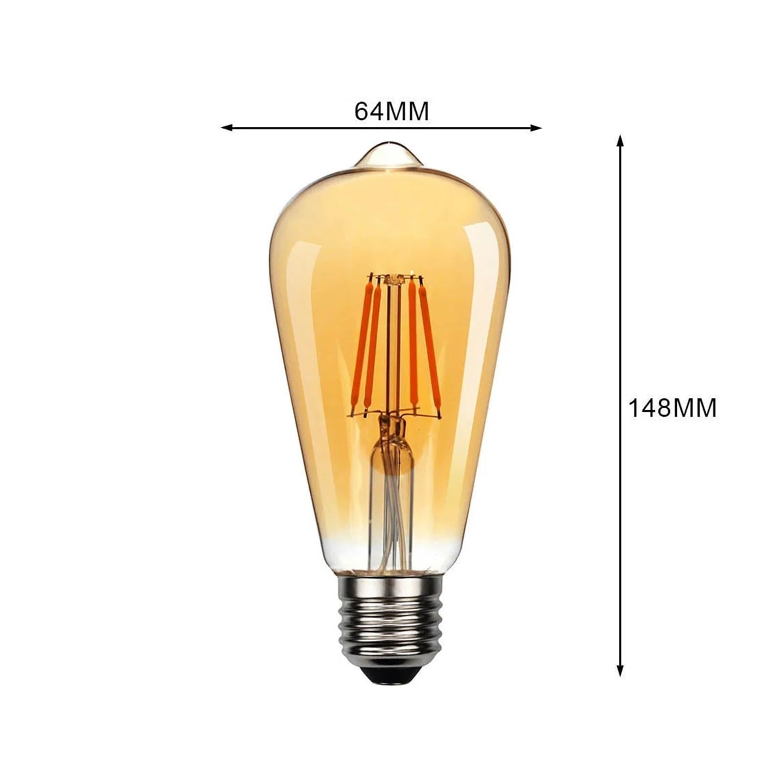 6 sztuk LED ST64 2W 4W 6W 8W DC 220V 110V możliwość przyciemniania złota żarówka z żarnikiem E27 B22 światło Vintage lampa edisona retro złoty wygląd szkła (Size : Warm white, Material : YES_8W 220V