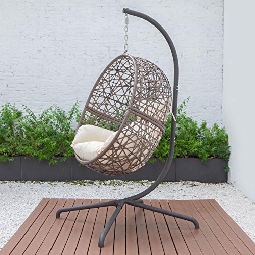 Harrier Hanging Egg Chair Swing – 2 Sizes | Indoor Outdoor Patio Garden Chair – Freestanding Rattan Egg Chair With Stand (Single Seat Only, Brown/Cream) 3 Harrier Hanging Egg Chair Swing – 2 Sizes | Indoor Outdoor Patio Garden Chair – Freestanding Rattan Egg Chair With Stand (Single Seat Only, Brown/Cream) - Image 3