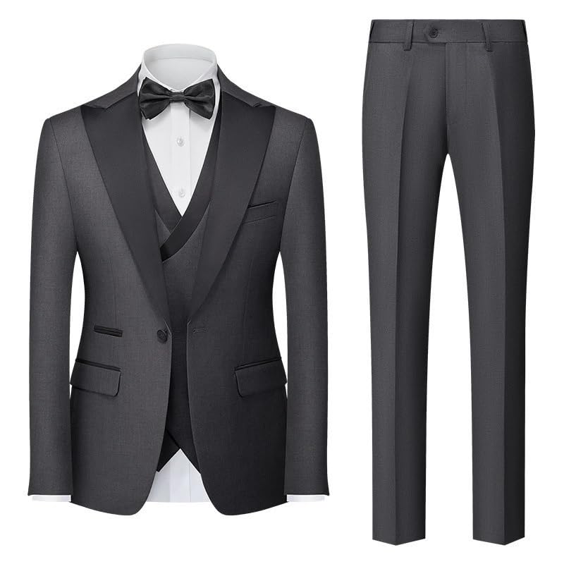 Men's 3 Piece Slim Fit Suit Set with Pants Vest Business Formal Outfit for Wedding Office Prom Tuxedo(Gray,XXXXX-Large)