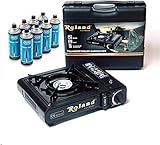 Camping Gaskocher mobiler Campingkocher set inkl. 8 Gaskartuschen & Tragkoffer - Gasherd - Outdoor-Gaskocher - Perfekt für Outdoor Kochen und Festivals mit Piezozündung
