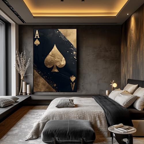 Toile As de Pique noir et or 60x80 cm : déco murale moderne