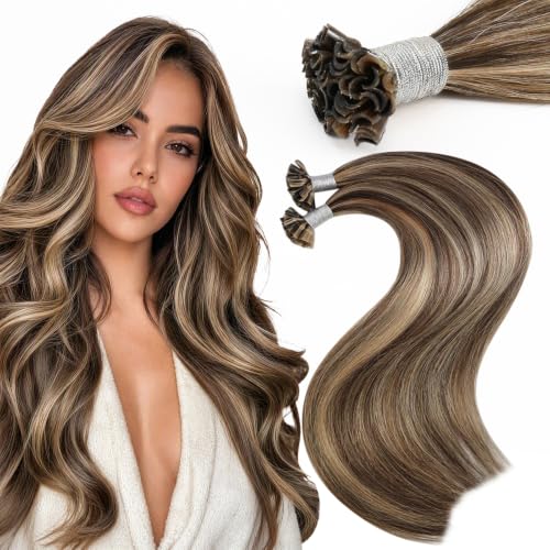 Moresoo U Tip Hair Extensions Human Hair, Caramel Brown, 22 Inch
