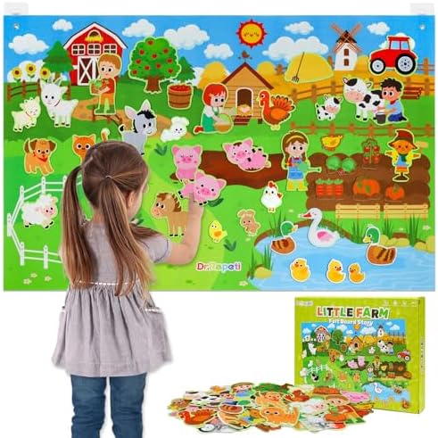 Dr.Rapeti Farm Animals Felt Story Board Set 41PCS Preschool Farmhouse Barnyard Theme Busy Board Story Set Storytelling Early Learning Interactive Play Kit Wall Hanging for Toddlers Kids Children