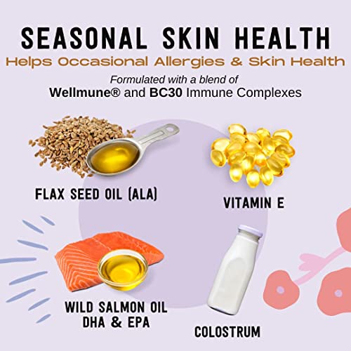 Skin & Immune Seasonal Support Soft Chews - Snub-Nosed Dog Allergy Support Health Supplement With Omega 3 Fatty Acids, Colostrum, Wellmune®, & Bc30™ Probiotics, Natural Beef Flavor, 60 Count #TOP2