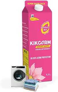 Kikgerm Plant Based Front Load Laundry Liquid Detergent (1.09Ltr) - Natural, Eco-friendly, Non-toxic, Chemical-free, Biodegradable - Skin Safe, Pet Safe - Tough Stain Remover