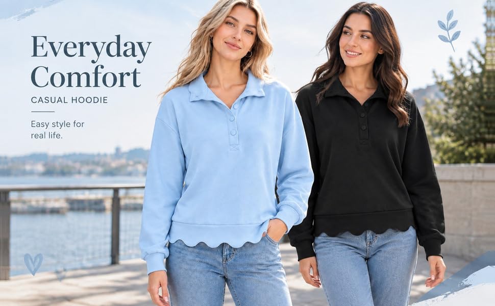 SdGgsgv Womens Mock Neck Sweatshirt Scalloped Y2k Henley Polo Sweatshirt - image 9