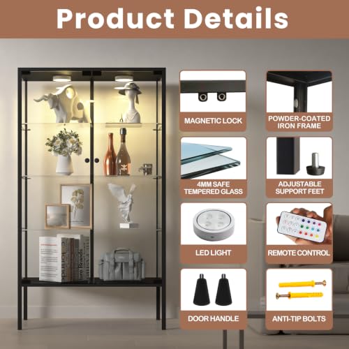 Image of LFT HUIMEI2Y 4-Tier Glass Display Cabinet with LED, Iron Frame Display Case