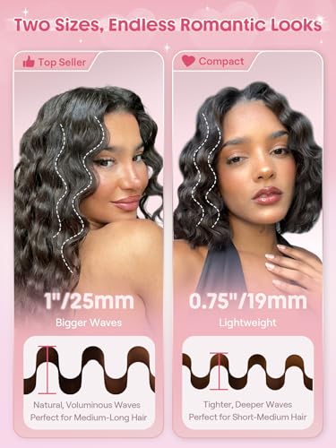 Image of SHEGLAM Pink 1 Inch Hair Waver for Women - Double Barrel Crimper Tool for Mermaid Beach Waves, Lightweight with Smart Timer & Adjustable Temps, Dual Voltage Anti-Scald Easy to Use for Short Hair