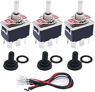 TWTADE 3 Pcs Momentary Heavy Duty Rocker Toggle Switch 6 Pin 3 Position (ON)-OFF-(ON) DPDT 16A 250VAC Spade Terminal Metal Boat Switch With Waterproof Boat Cap And 6.3mm Terminal Wires TEN-223MZX-B223