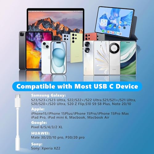 USB Type C to 3.5mm Headphone Jack Adapter 2-Pack, USB C to Aux Female Audio Dongle Cable Cord Compatible with iPhone 16 Pro Max/15/15 Pro/15 Plus,iPad Pro,Samsung Galaxy S25 S24 S23 S22 S21,MacBook - Thumbnail 7