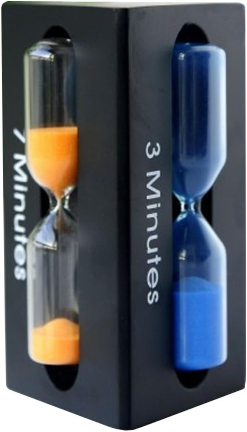 Sandglass Timer Sand Clock, 3+5+7 Minute Hourglass Simple Wooden Combination Colorful(Black)