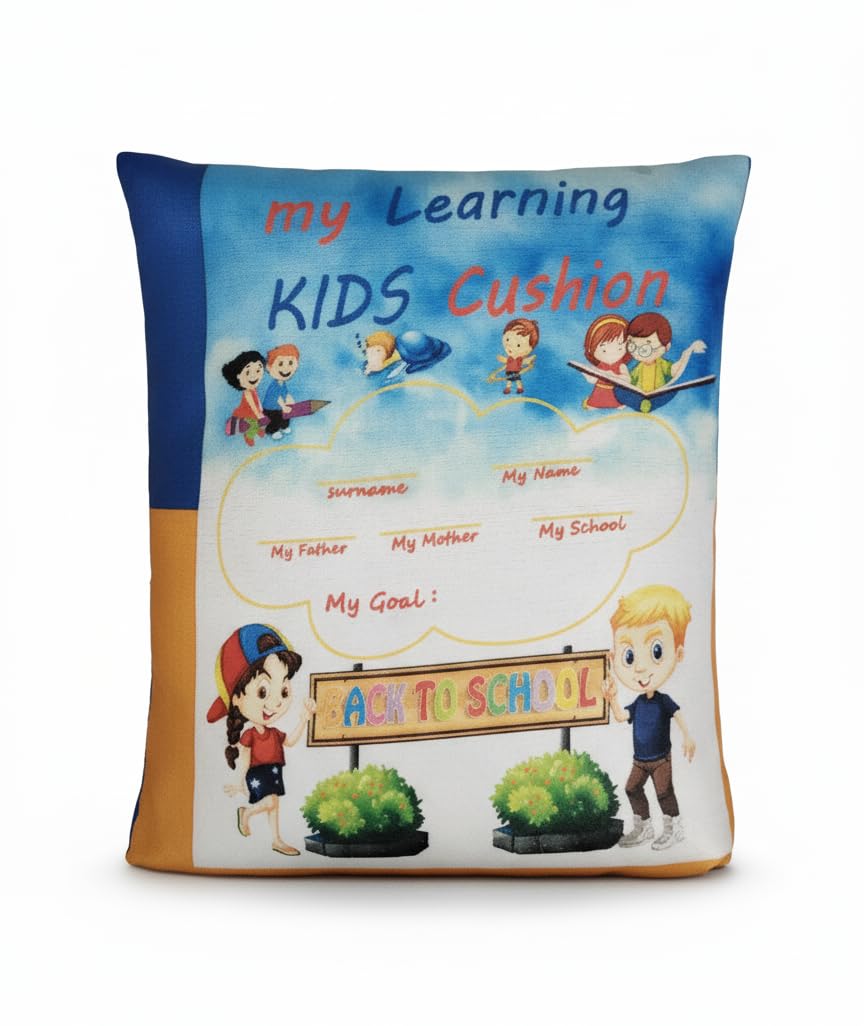 Educational Kids Cushion with Emotions Chart and Learning Activities, Blue and White, Decorative Throw Pillow for Children, Back to School Theme-image-45