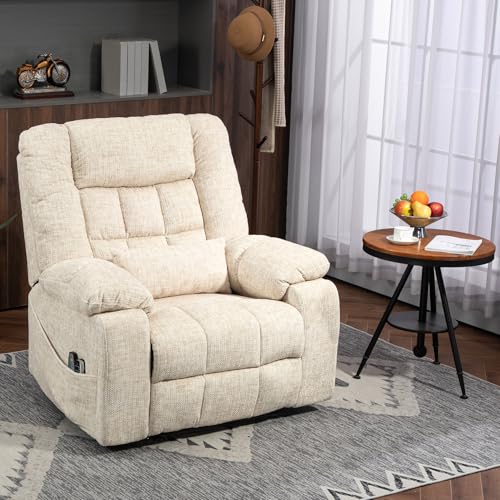 Image of 4 Motor Power Lift Recliner Chair for Elderly, Oversized Lay Flat Recliner with Massage Heat, Adjustable Headrest, Hidden Cup Holders, Zero Gravity Big and Tall Recliners, Cream