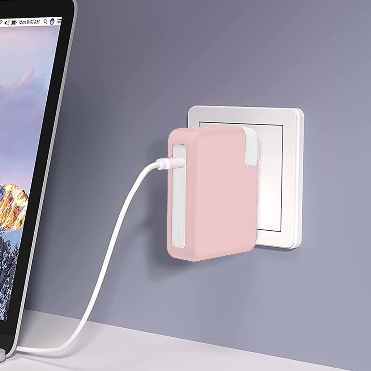 61W Soft Silicone Power Adapter Sleeve Case for MacBook Pro 14/13 inch A2779 A2442 A2338 A2289 A2251 A1989 A2159 A1706 A1708 Release 2022-2016 M2 M1 Chip 67W Adapter Charger Protective Cover, Pink - Image 8