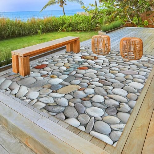 White Grey Pebble Pattern 2x3 Area Rug for Porch Patio