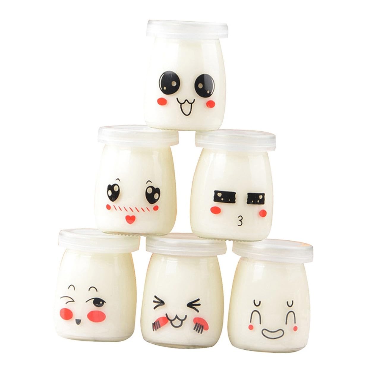 Ipetboom Pots de Yaourt en Verre 200ml, 6 Pièces, Visage, Résistants