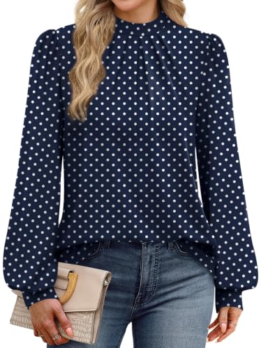 Image of WIHOLL Long Sleeve Shirts for Women Mock Neck Tops Pleated Front Blouses Dressy Casual Spring Fall Clothes 2026 Fashion