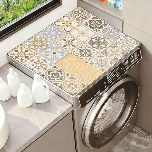 Image of Washer Dryer Top Cover Mat, Non-Slip Laundry Room Decor, Laundry Room Kitchen Appliance Decor Protector Universal 23.6 inchx19.7 inch (Vintage Tiles)