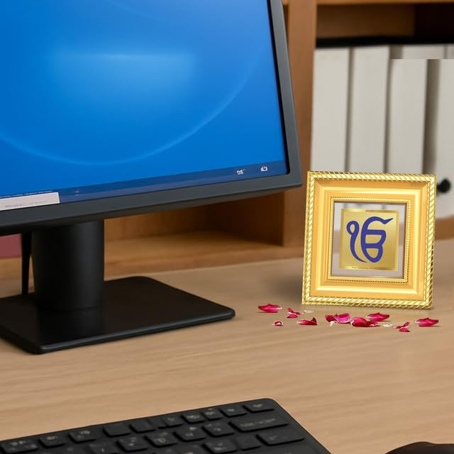 Image of DIVINITI Ik Onkar 24K Gold Plated Foil Tabletop Photo Frame for Home Decor, Puja Room, Luxury Gifting | DG Frame 015 S1A (10x10 CM)